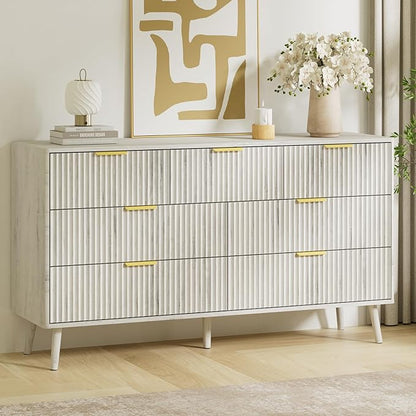 LYNSOM Fluted Dresser and Nightstand Sets 4 Piece, 1-Drawer Nightstands and 5/7 Drawers Dresser, Wood Bedroom Furniture Set for Home, Bedroom, Hallway, White