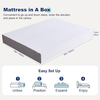 Amazon Basics Memory Foam Mattress, Soft Plush Feel, 10 Inch, King, P22MD-10K, White/Grey
