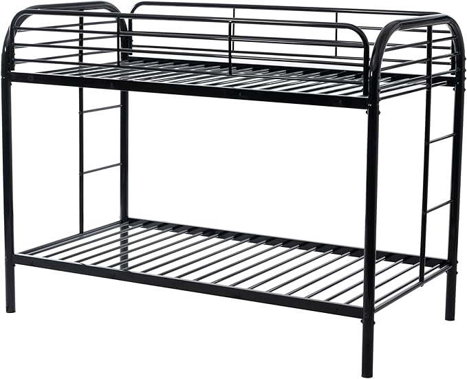 Bunk Bed Twin Over Twin Metal Bunk Bed w/Full-Length Guardrail & Side Ladder, Low Metal Bed Frame for Teens, Girls, Boys, Adults,No Box Spring Needed (C Black)