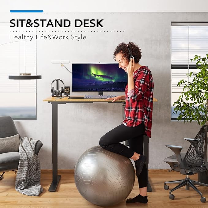 FlexiSpot E6 Bamboo 3-Stage Dual Motor 72 x 30 Electric Standing Desk Sit Stand Up Desk, Holds 220 lbs, Adjustable Height w/ Memory Presets, Solid Bamboo Curved Desktop & Black Frame, Ships in 2 Boxes