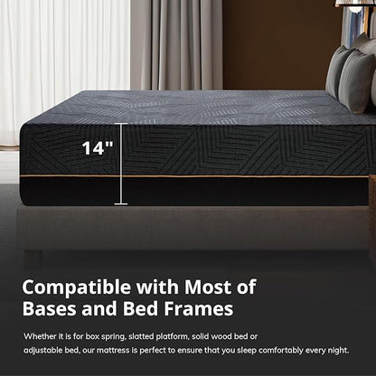 EGOHOME 14 inch Hybrid King Mattress, Memory Foam Pocket Spring Mattress with Cooling Cover, Bed in a Box, CertiPUR-US Certified, Made in USA, 76”x80”x14” Black