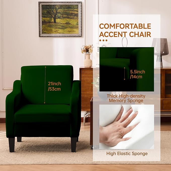 Accent Chairs Set of 2 for Living Room, Modern Velvet Living Room Chairs with Wide Backrest, Upholstered Comfy Chair with Cushion, Oversized Sofa Chair with Wood, Single Armchair, Green
