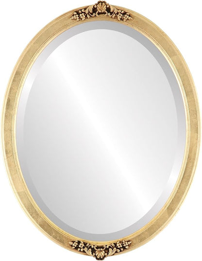 OVALCREST Oval Beveled Wall Mirror for Home Decor - Athena Style - Gold Leaf - 26" x 20" Outside Dimensions