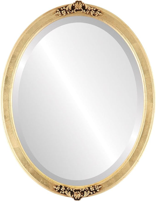 OVALCREST Oval Beveled Wall Mirror for Home Decor - Athena Style - Gold Leaf - 26" x 22" Outside Dimensions