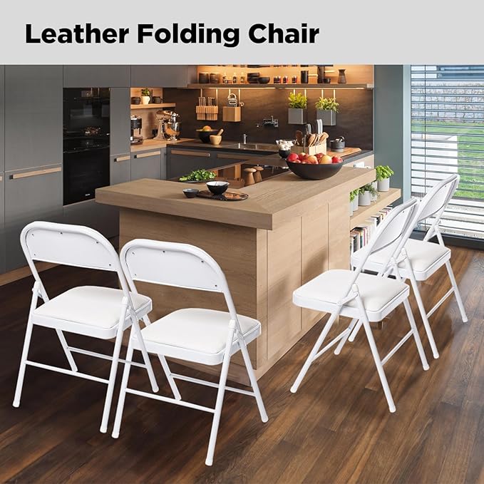 70 Pack Folding Chairs with Padded Seats, Padded Folding Chair with Steel Frame for Events Home Office, Pu Leather Folding Chair White