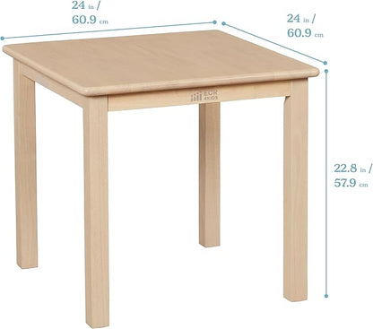 ECR4Kids 24in Square Hardwood Table with 22in Legs, Kids Furniture, Antique White