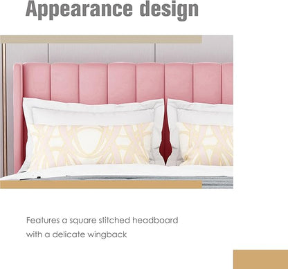 AGARTT Upholstered Platform Bed Frame Twin Size with Headboard and Footboard/Wooden Slats Support/No Box Spring Needed/Easy Assembly,Pink Velvet