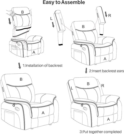 Massage Recliner Chair with Heated, Faux Leather Recliner Chairs for Adults, 39" Manual Reclining Ergonomic Lounge Chair for Living Room with Overstuffed Backrest, Side Pocket, Nut Brown