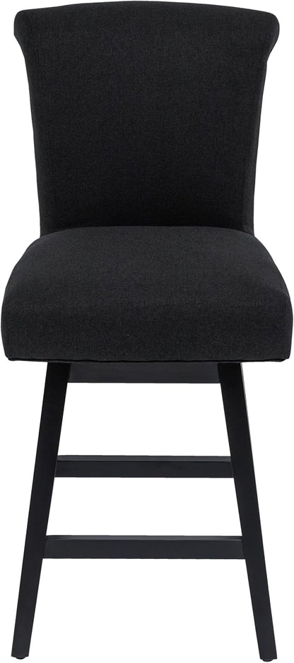 Bar Stools Set of 2, 26 Inch Upholstered Barstools with 15.7" High Back and Footrest, Swivel Counter Height Barstools for Kitchen Island Home Bar Performance Fabric Black
