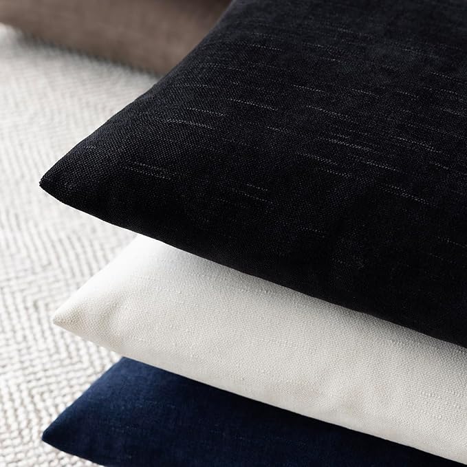 Foindtower Pack of 2 Soft Textured Throw Decorative Pillow Covers Square Accent Solid Cushion Cover Cozy Farmhouse Pillow Case with Zipper for Couch Sofa Bedroom Living Room 18x18 Inch, Black