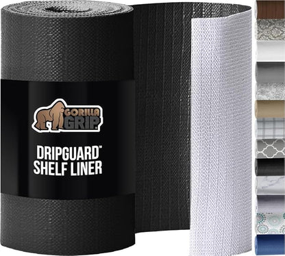 GORILLA GRIP DripGuard Shelf Liner, Non Adhesive Drawer and Kitchen Cabinet Protector, 24x240 Inch, Slip Resistant BPA Free Smooth Surface Plastic Liners for Cabinets, Bathrooms, Closets, Black