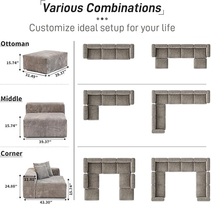 WJShome Cloud Couch Modular Sectional Sofa,141.73inch L Shaped Couch,Oversized Corduroy Couches with Ottoman and Pillows, Brown4 Seaters Cushion Covers Removable& Washable