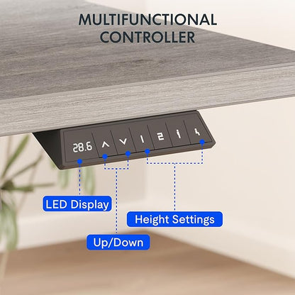 FLEXISPOT EN2 Whole-Piece Standing Desk with Clamp Power Strip, 48 x 24 Electric Stand Up Height Adjustable Desk with Cable Management (White Frame + 48" Gray Wood Grain Desktop, 2 Packages)
