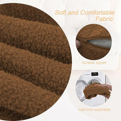 MeMoreCool Stuffed Round Pouf Ottoman Foot Rest, Floor Pouf Foot Stool with Soft Foam Chunk Filling, Small Round Ottoman Footstool Circle Footrest for Living Room, Light Coffee
