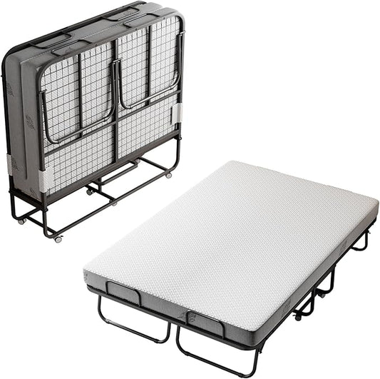 Folding Bed with Mattress 75"x54" Extra Wide Double Folding Bed, Upgraded Sturdy Construction Portable with Mattress for Adult Guests, Folds Down to Save Space (75" x 54")