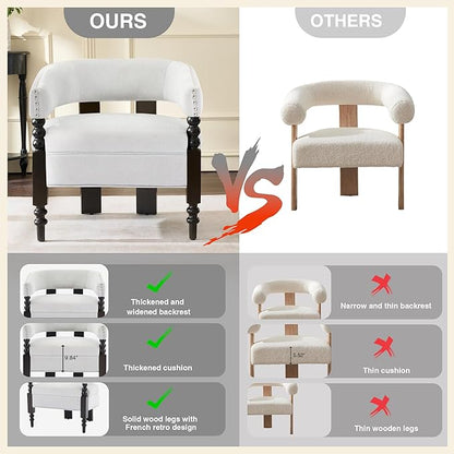 LOULENS Barrel Accent Chairs Set of 2, Vintage Linen Upholstered Lounge Chair with Solid Wood Legs, Comfy Leisure Side Armchair for Living Room, Bedroom, Reading Nook, Corner, Light Grey