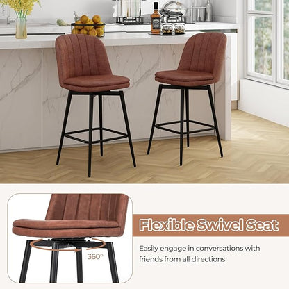 COSTWAY Bar Stool Set of 2, 27 Inch Swivel Counter Height Chair with Padded Seat, Metal Legs & Footrest, PU Leather Bar Chair for Kitchen Island (2)