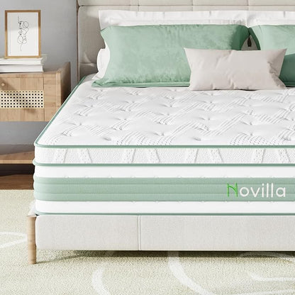 Novilla King Mattress, 12 Inch Hybrid Mattress, High Density Gel Foam with Pocket Coils for a Cozy Sleep, Motion Isolation Medium Firm King Size Mattresses, Pillow Top Mattresses, Balance Support