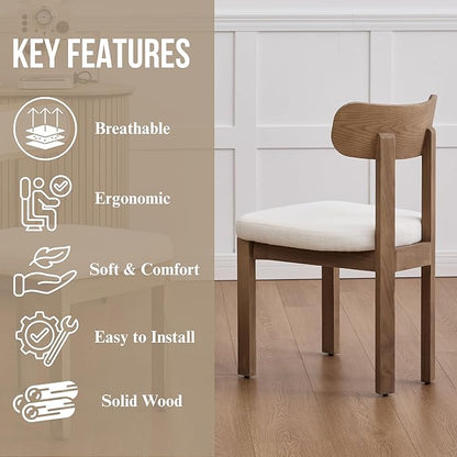 Beige Dining Chairs Set of 4, Mid Century Modern Linen Dining Room Chairs with Curved Back, Armless Kitchen Chairs for Living Room/Restaurant/Balcony/Bedroom/Home Desk/Task