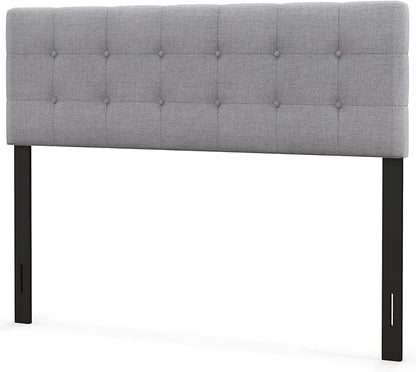 Giantex Linen Upholstered Headboard, Adjustable Width Button Tufted Headboard Only with Solid Wood Legs, Attach Frame, Rectangular Headboard for Queen Full Size Bed, Gray