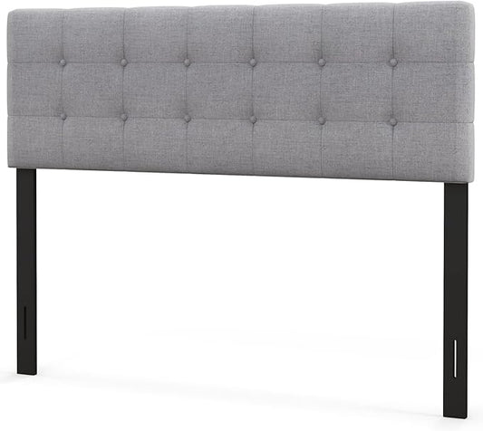 Giantex Linen Upholstered Headboard, Adjustable Width Button Tufted Headboard Only with Solid Wood Legs, Attach Frame, Rectangular Headboard for Queen Full Size Bed, Gray