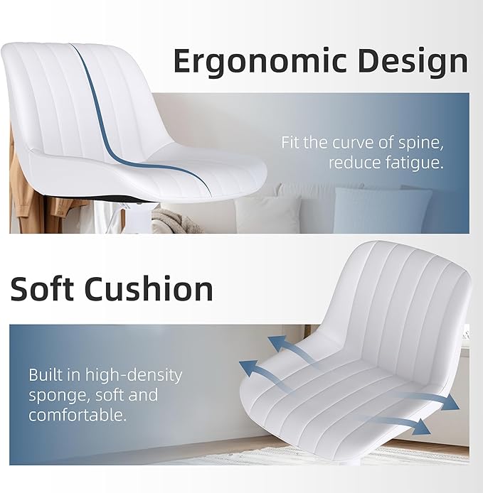 Youhauchair Bar Stools Set of 3, Swivel Counter Height Barstools with Back, Adjustable PU Leather Bar Chairs, Modern Armless Kitchen Island Stool, White