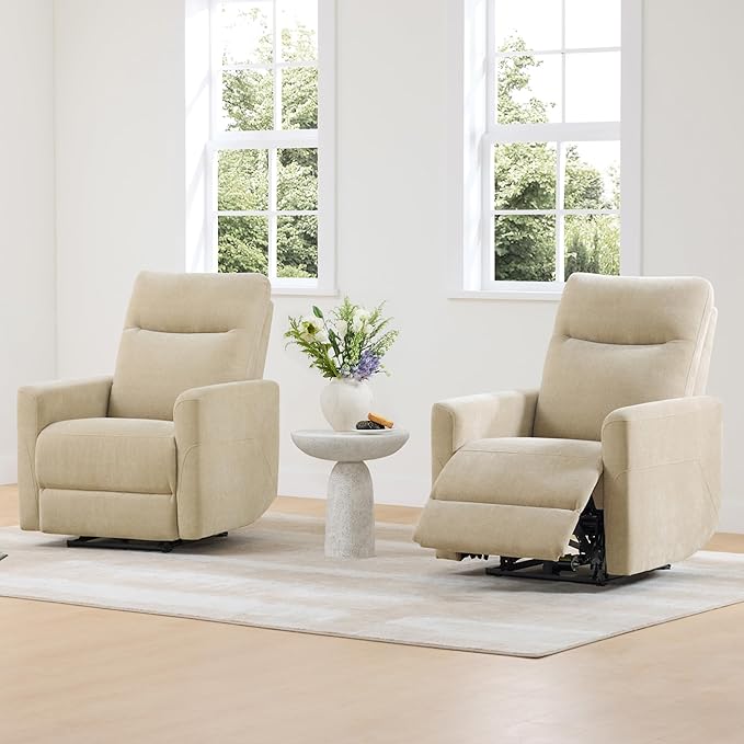 CHITA Power Recliner Chair for Adults, Electric Zero Clearance Wall Hugger Recliner for Small Spaces, Modern Living Room and RV Recliner Chair with Adjustable Power Headrest & Charging Ports, Beige