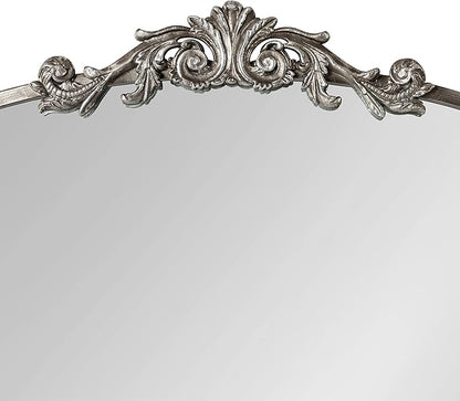 Kate and Laurel Arendahl Ornate Traditional Arched Mirror; 36 x 29; Silver; Decorative Baroque Style Arched Wall Mirror with Wide Frame and Ornamental Crown