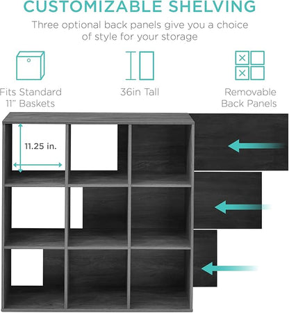 Best Choice Products 9-Cube Storage Organizer, 11in Shelf Opening, Bookcase, Display Shelf, Customizable w/ 3 Removable Back Panels - Dark Gray
