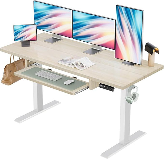 Marsail Electric Standing Desk with Ergonomic Keyboard Tray, Adjustable Desk with 27.5” to 46.7” Height Range, 4 Memory Presets, Smooth and Quiet Lifting, 55 x 24 inch Adjustable Height,TZESD15Modern
