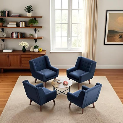 HUIMO Accent Chairs Set of 2,Upholstered Button-Tufted Linen Living Room Chairs,Mid Century Modern Armchair with Fabric,Comfy Arm Chairs for Club Living Room Reading Bedroom,Waiting Room Dark Blue