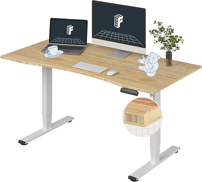 FlexiSpot E6 Bamboo 3-Stage Dual Motor 60 x 30 Electric Standing Desk Sit Stand Up Desk, Holds 220 lbs, Adjustable Height w/ Memory Presets, Solid Bamboo Curved Desktop & White Frame, Ships in 2 Boxes