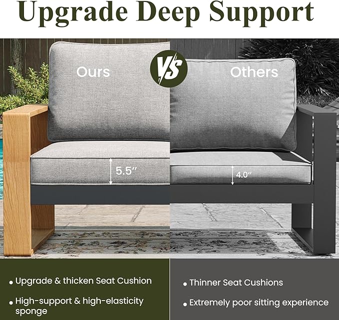 LayinSun 5 Pieces Aluminum Patio Furniture Set with Coffee Table, Oversized Seat with Hight Back, Outdoor Conversation Sets for Porch, Balcony, Deck