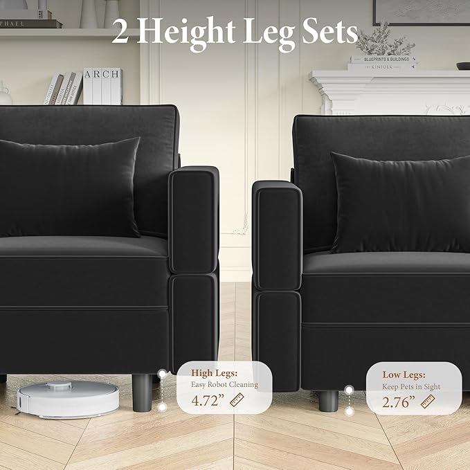 Vesgantti Modular Sofa Bed with Storage, 92" Sleeper Sofas with 9 Seats Storage Chaises Removeble Cover, Luxury Large Velvet Sectional Couch Set for Living Room, Apartment, Home Theatre, Black
