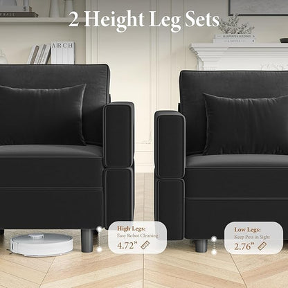 Vesgantti Sectional Couches with Storage Seats, 118" L Shaped Convertible Modular Sectional Sofa, 4 Seat & 2 Ottomans Velvet Storage Chaises Deep Seat Couch for Living Room, Bedroom, Apartment, Black