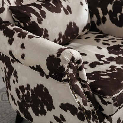 chairus Mid-Century Modern Accent Chairs with Ottoman Set of 2, Comfy Velvet Single Sofa Chair Button Tufted Wingback Armchairs with Pillow for Living Room/Bedroom/Club - Cow
