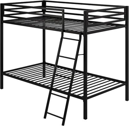SHA CERLIN Loft Bunk Bed Twin Over Twin Size with Ladder and Guardrail,Heavy Duty Metal Slats Support No Box Spring Needed Small Space Saving Furniture for Bedroom Dorm,Black