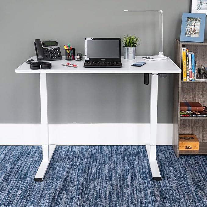 Stand Up Desk Store Electric Compact Standing Desk (White Frame/Matte White Top, 48” Wide)