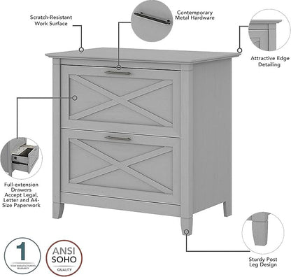 Bush Furniture Key West 54W Computer Desk with Storage and 2 Drawer Lateral File Cabinet in Cape Cod Gray