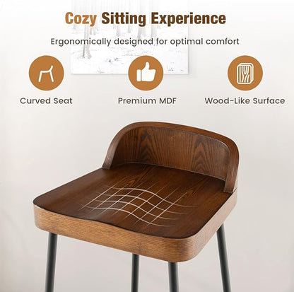 COSTWAY Bar Stool Set of 4, 29'' Industrial Pub Stool with Low Backrest and Footrest, Metal Legs, Breakfast Counter Height Chair for Island Living Room Kitchen Bar, Rustic Brown & Black