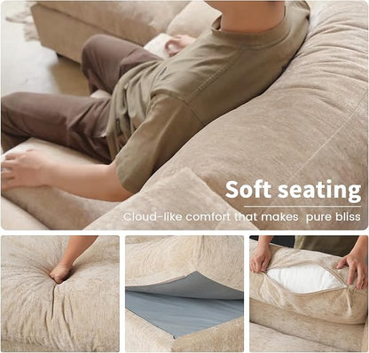 Cloud Sectional Couches for Living Room,134" Convertible L Shaped Couch with Ottoman, 6 Seater Modular Sectional Sofa,Deep Seater Furniture Sets