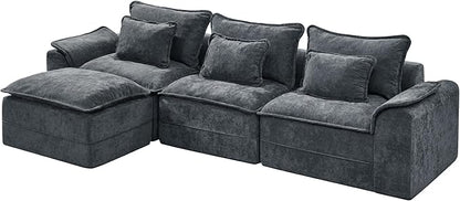Hobestluk 120" Cloud Modular Sectional Couch 3-Seater Sofa with Ottoman L Shaped Sofa with Removable Cover Large Sofa Couch for Living Room (Blue Grey, 3-Seater Sofa with One Ottoman)