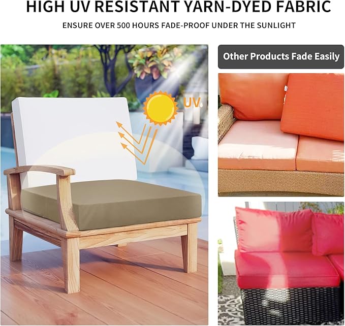 Easy-Going Waterproof Patio Cushion Covers 22x20x4 inch 4 Pack Replacement Non-Slip Outdoor Seat Cushion Slipcover with Zipper. Camel