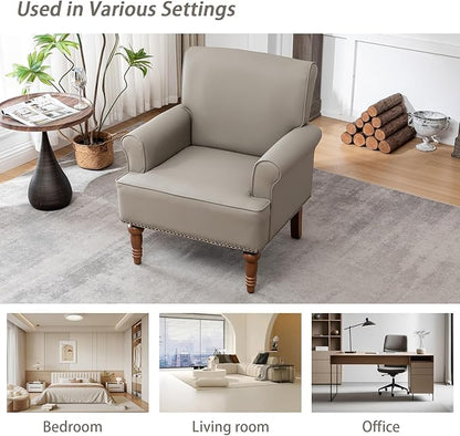 HOMEFLEX Accent Chair, Faux Leather Living Room Chairs with Nailhead Trim, Mid-Century Lounge Armchair with Solid Wood Legs, Comfy Reading Single Sofa for Bedroom, Waiting Room (Grey, 2 Chairs)