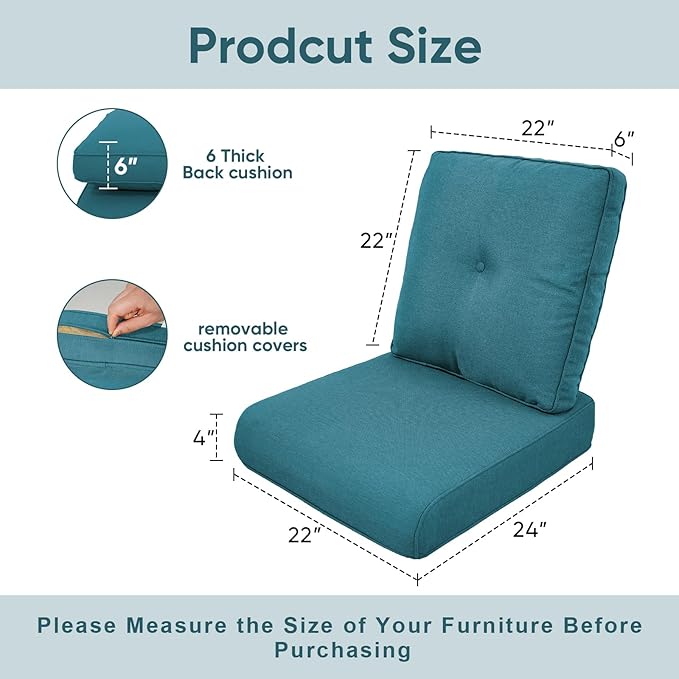 9-Piece Outdoor Patio Cushion Set - Fade & Water Resistant with Removable Olefin Cover, 22x24x4 Inch Memory Foam Cushions for Wicker Sectional Sofa – Peacock Green/Buckle