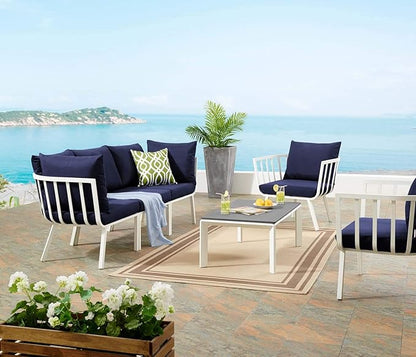 Modway Riverside Outdoor Furniture, 5-Piece Set, White Navy