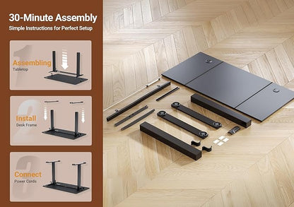 Seang Electric Height Adjustable Standing Desk, 55 x 24 Inch Sit-Stand Desk with T-Shaped Frame, 3 Memory Presets & Cable Management for Home Office Computer Workstation, Black Frame/Black Top