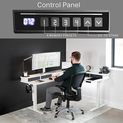 VIVO Electric 2-Tier Corner L-Shaped 63 x 55 inch Standing Desk, Height Adjustable, Memory Controller, White Top White Frame, Dark Gray Drawers, DESK-E3CVW