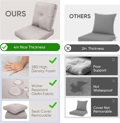 8-Piece Outdoor Patio Cushion Set - Fade & Water Resistant with Removable Olefin Cover, 22x24x4 Inch Memory Foam Cushions for Wicker Sectional Sofa – Beige/Buckle