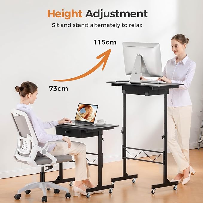 COMHOMA Small Standing Desk Adjustable Height Small Computer Desk Mobile Portable Rolling Laptop Table with Wheels 32" Computer Workstation Sit Stand Desks Portable Standing Table Treadmill desks